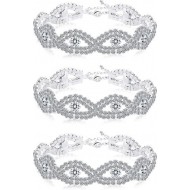 3PCS Bridal Wedding Bracelets Set Made With Clear Crystals Sets For Women Or Bridesmaids